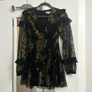 For love and lemons black and gold floral mini dress